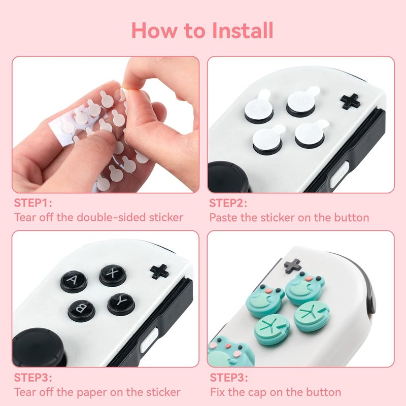 GEEKSHARE Silicone Cross D-Pad Button Caps Set Joystick Cover - ABXY Key Buttons Sticker Compatible with Switch/OLED Joystick - Frog & Axolotl - Image 4